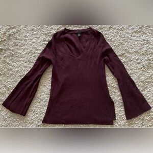J.CREW J. Crew Burgundy long Bell sleeve v-neck wool sweater knit Top Small S